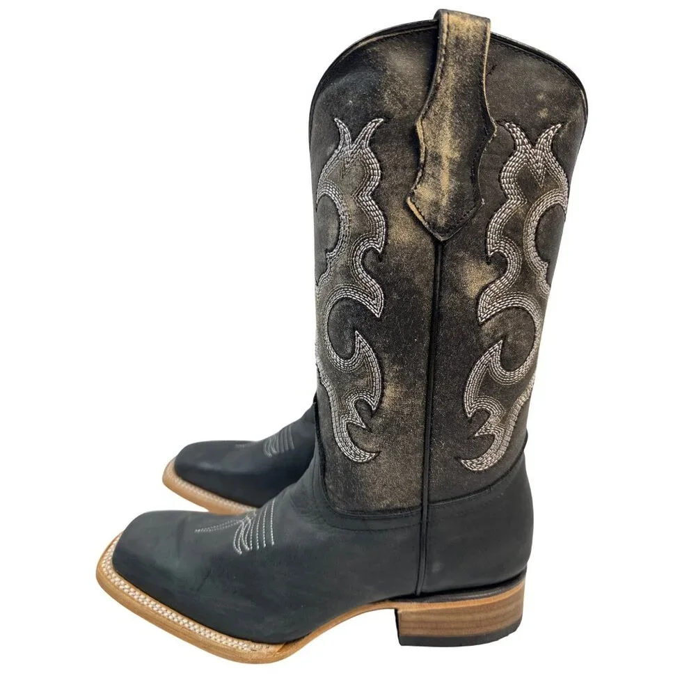 Circle G Unisex Kids Black Embroidered Western Boot Square‎ Toe ( J7111) Size 5